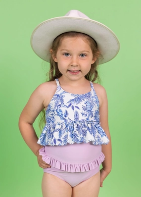 Just Lilac | Mini Mid-Ruffle Bottoms girls full coverage swimwear, kids swimwear for pool