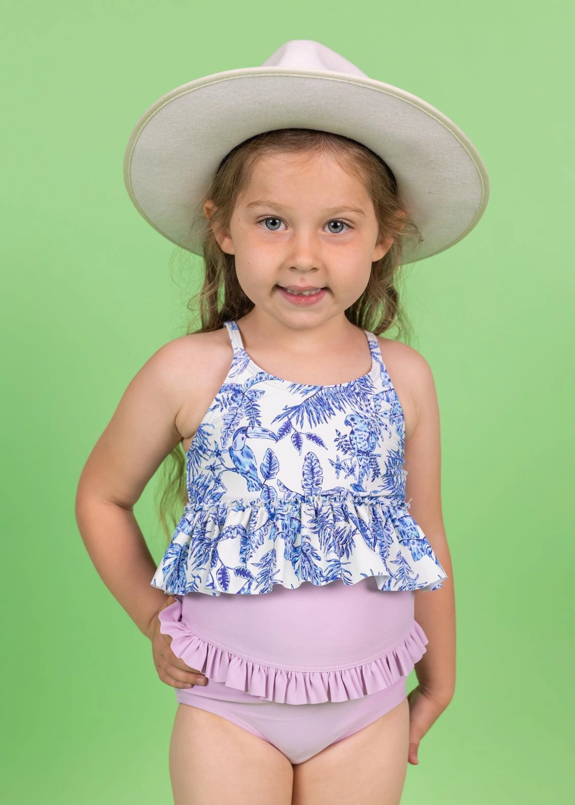 Just Lilac | Mini Mid-Ruffle Bottoms girls full coverage swimwear, kids swimwear for pool