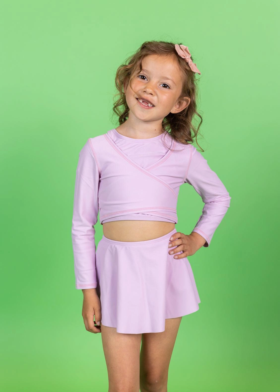 Just Lilac | Mini Wrap Top Rashguard girls full coverage swimwear, kids swimwear for pool