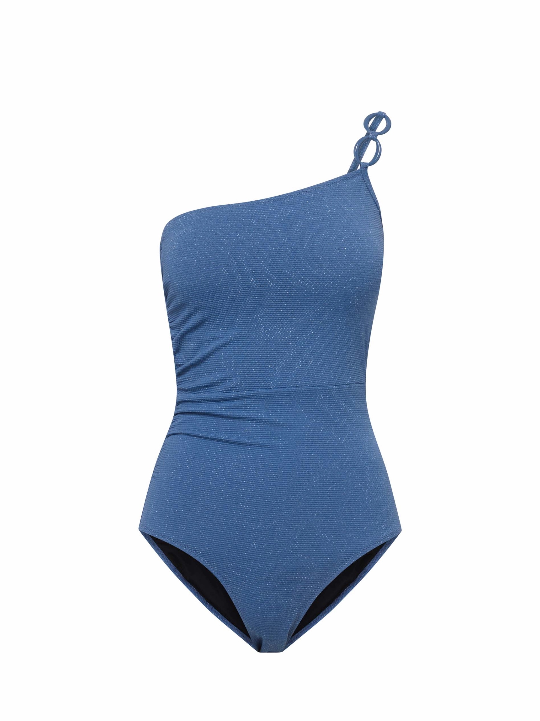 Kara One Piece In Steel Blue Metallic Pique fashionable beach swimwear, modern womens bikinis