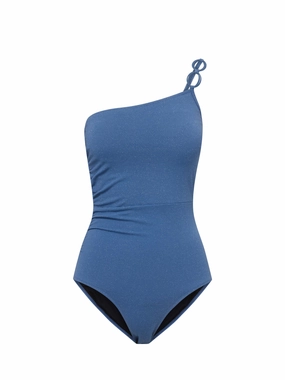 Kara One Piece In Steel Blue Metallic Pique fashionable beach swimwear, modern womens bikinis