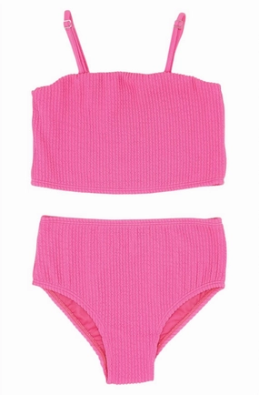Kids Girls Bungalow Tankini Two-Piece Swimsuit In Hot Pink stylish teen girl swimsuits, teen girls swimwear sets