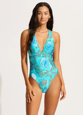 La Mer Cross Back One Piece - Aquatic Blue affordable swimwear for women, chic swimsuits for women