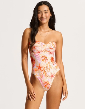 La Mer Twist Bandeau Swimsuit - White womens resort swimwear, flattering one-piece swimsuits