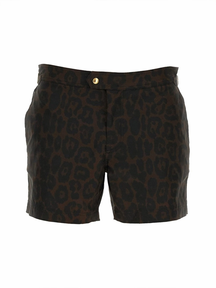Leopard Print Tailored Swimsuit With Buckle Detail summer mens swimwear, mens athletic swimwear