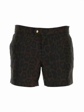 Leopard Print Tailored Swimsuit With Buckle Detail summer mens swimwear, mens athletic swimwear