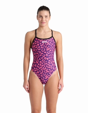 Leopard Printed Challenge Back Swimsuit - Fuchsia Multi/Black minimalistic swimsuits women, sleek swimwear styles