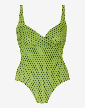 Lima Wrap Front Swimsuit - Lime womens resort swimwear, flattering one-piece swimsuits