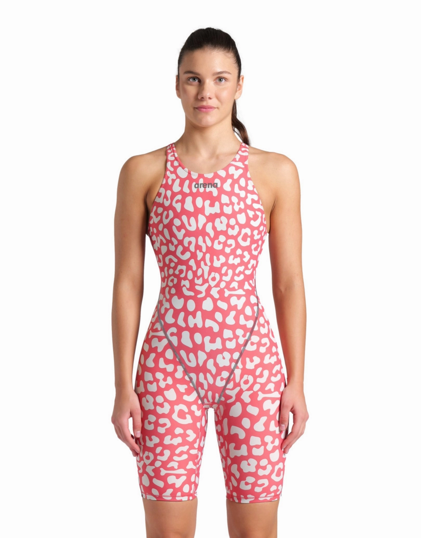 Limited Edition Powerskin ST NEXT Open Back - Leopard Skin Geranium minimalistic swimsuits women, sleek swimwear styles