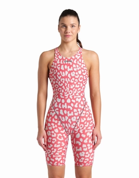Limited Edition Powerskin ST NEXT Open Back - Leopard Skin Geranium minimalistic swimsuits women, sleek swimwear styles