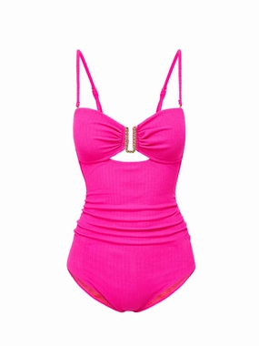 Lisa One Piece Shocking Pink Textured Stripe fashionable beach swimwear, modern womens bikinis