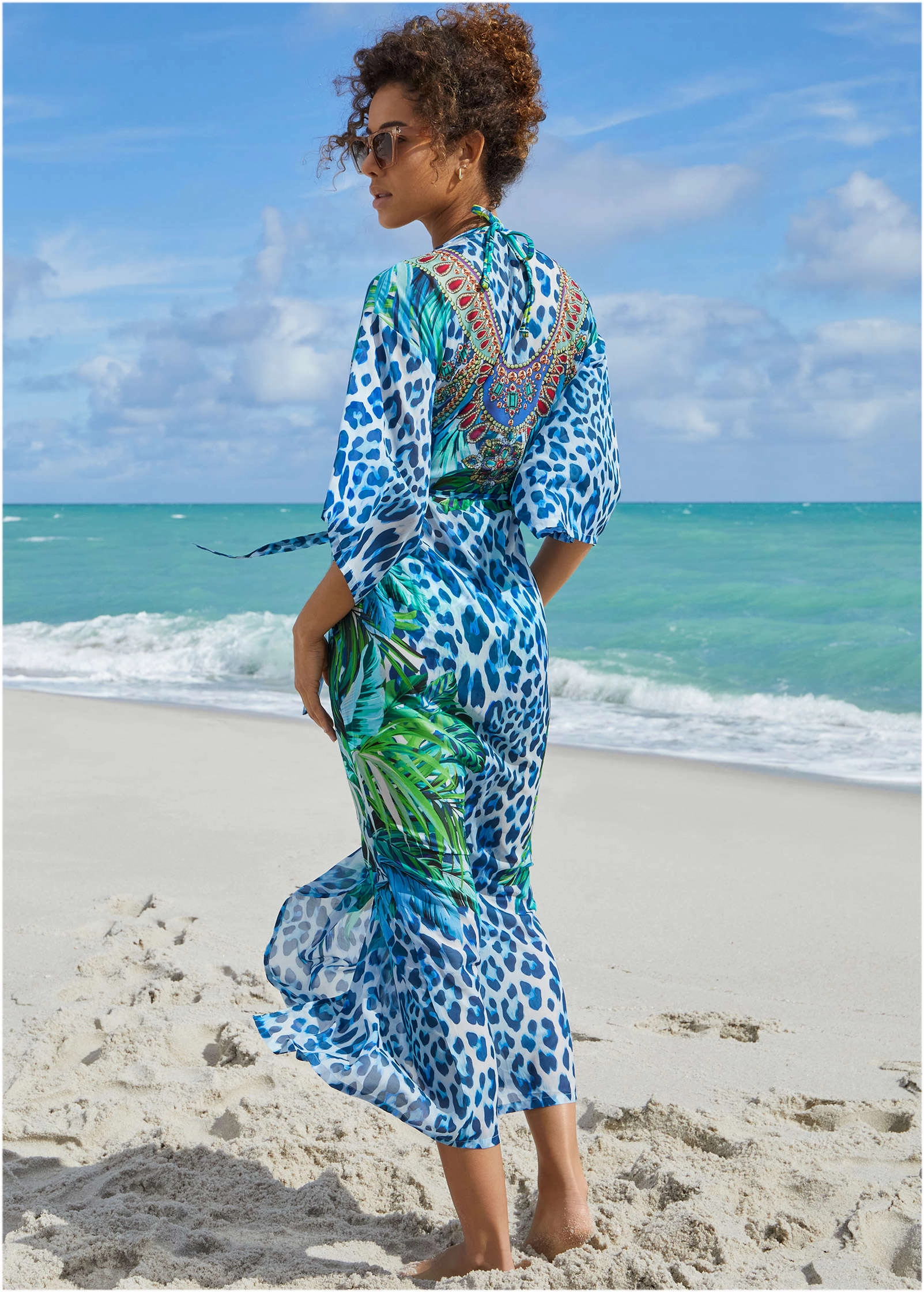 Long Kimono Cover-Up - Leopard Rainforest Placement