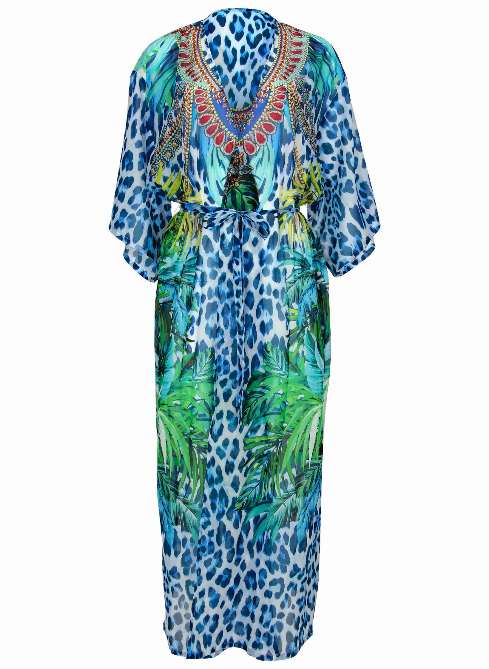 Long Kimono Cover-Up - Leopard Rainforest Placement