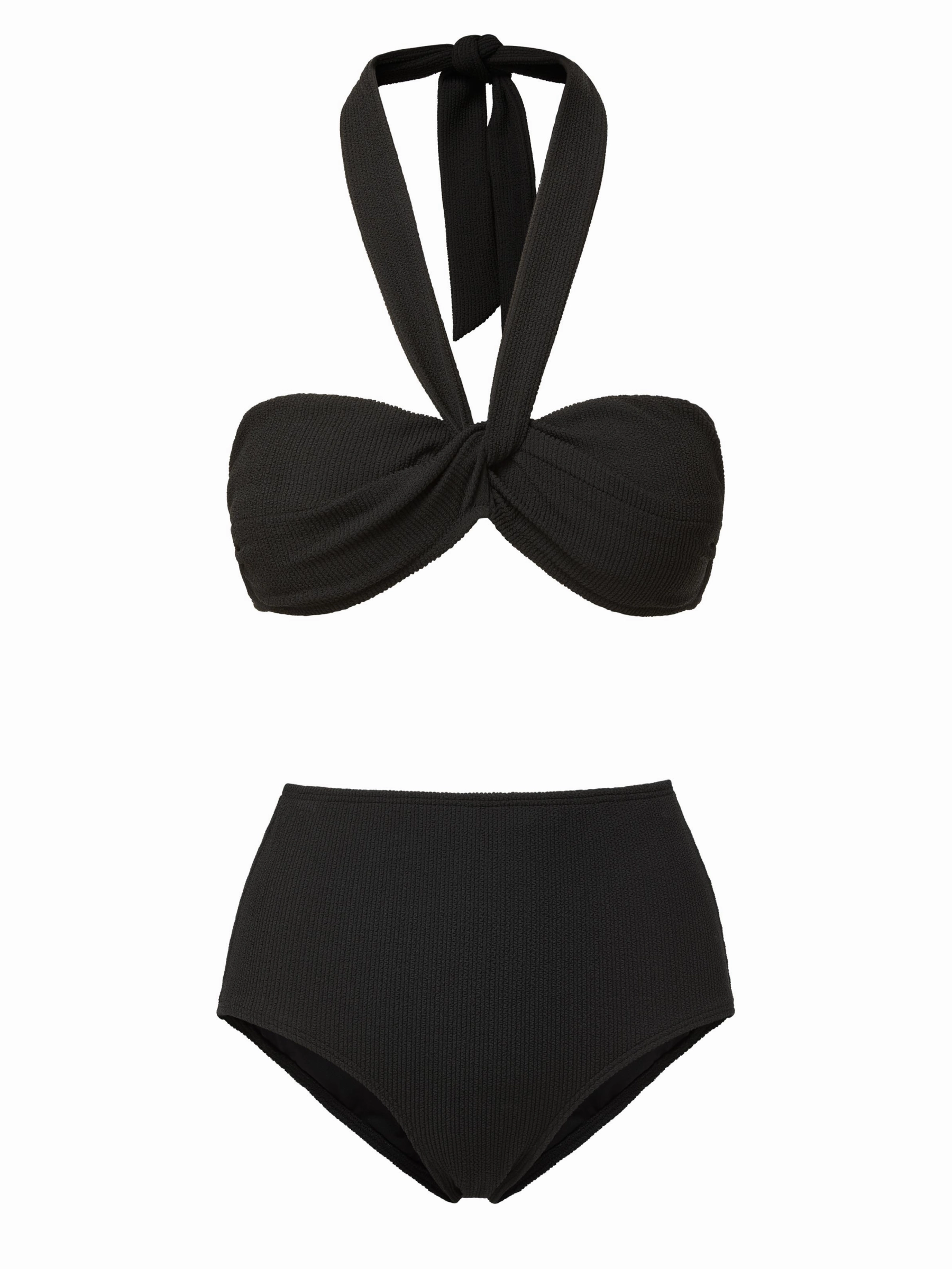 Loryn Top   Classic High Waist Bottom in Black Texture bikini bottom with tie sides, swim top for sunbathing