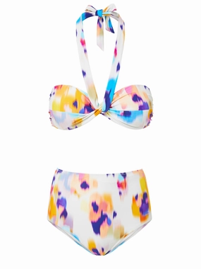 Loryn Top   Classic High Waist in Floral Ikat bikini bottom with tie sides, swim top for sunbathing