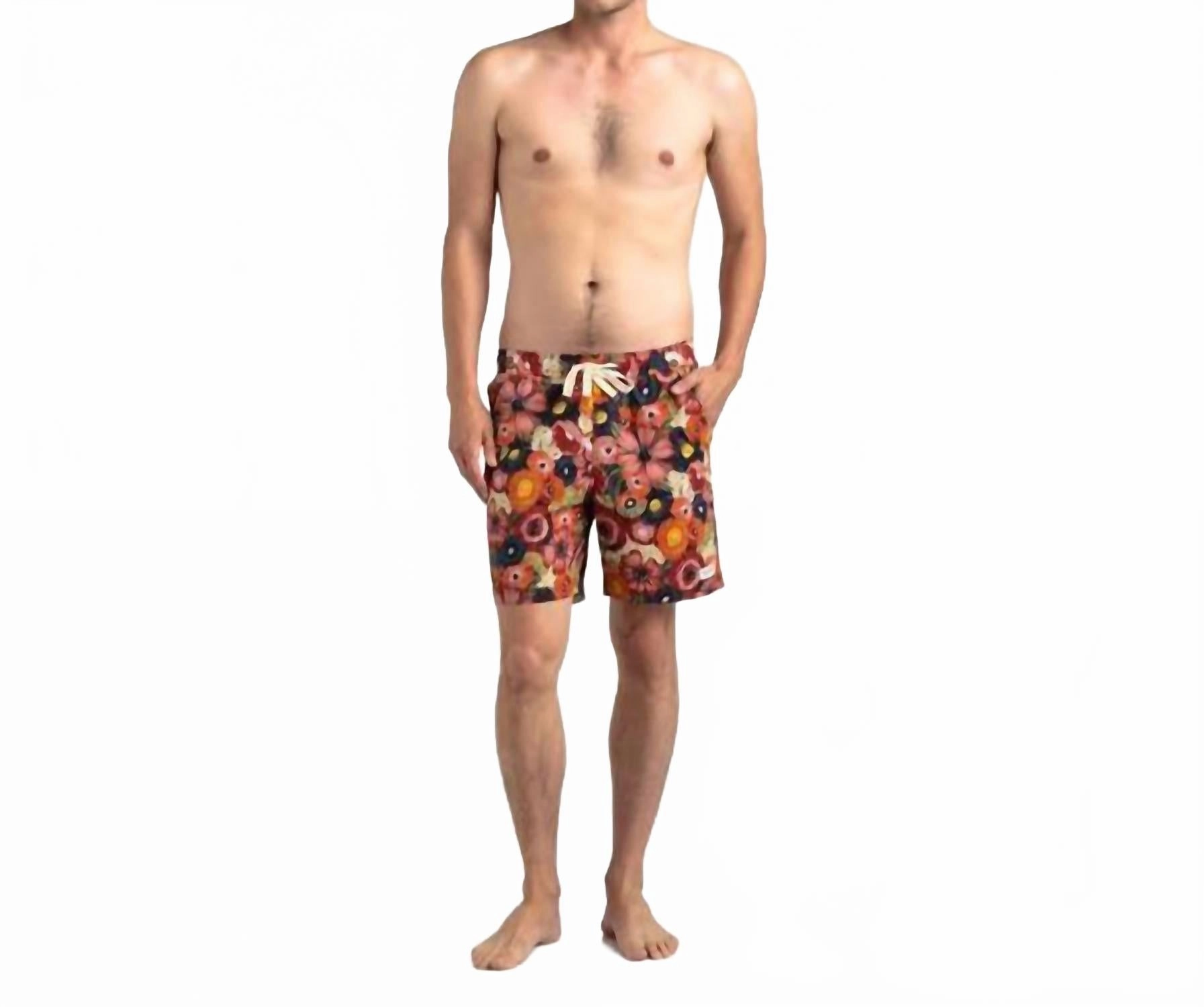 Lotus Boardshorts In Mahogany mens full coverage swimwear, stylish mens swim trunks