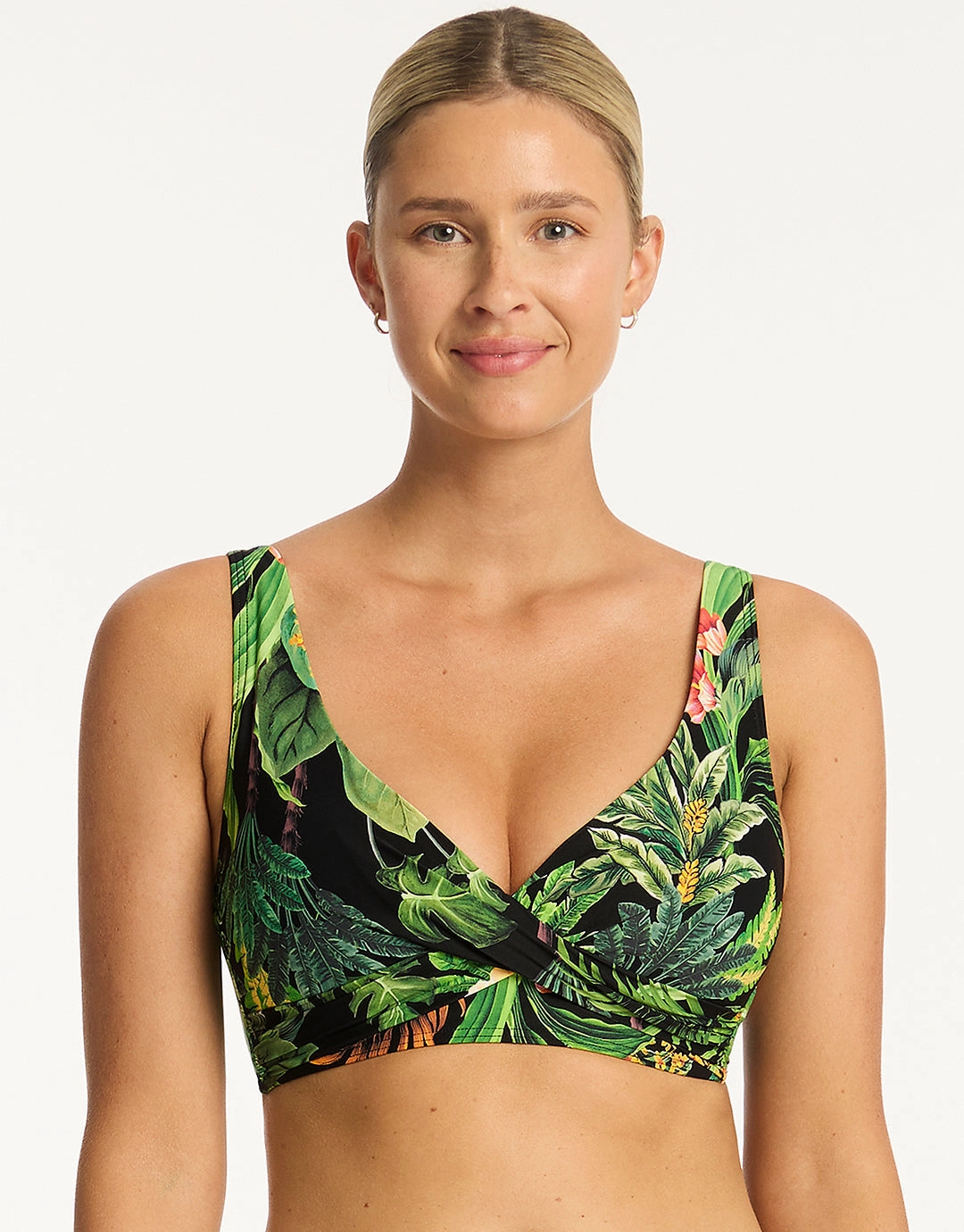 Lotus Cross Front Multi-fit Bikini Top - Black full coverage swim tops, cute bikini tops