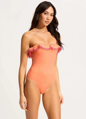 Lucia Bandeau One Piece - Melon plus size swimwear women, summer swimwear for ladies