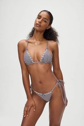 Lumia Gingham Triangle Bikini Top - Blackberry Gingham beach bikini styles for women, modern cut swim bikinis
