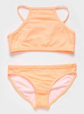 Lux Rib Bikini Girls In Peach stylish teen girl swimsuits, teen girls swimwear sets