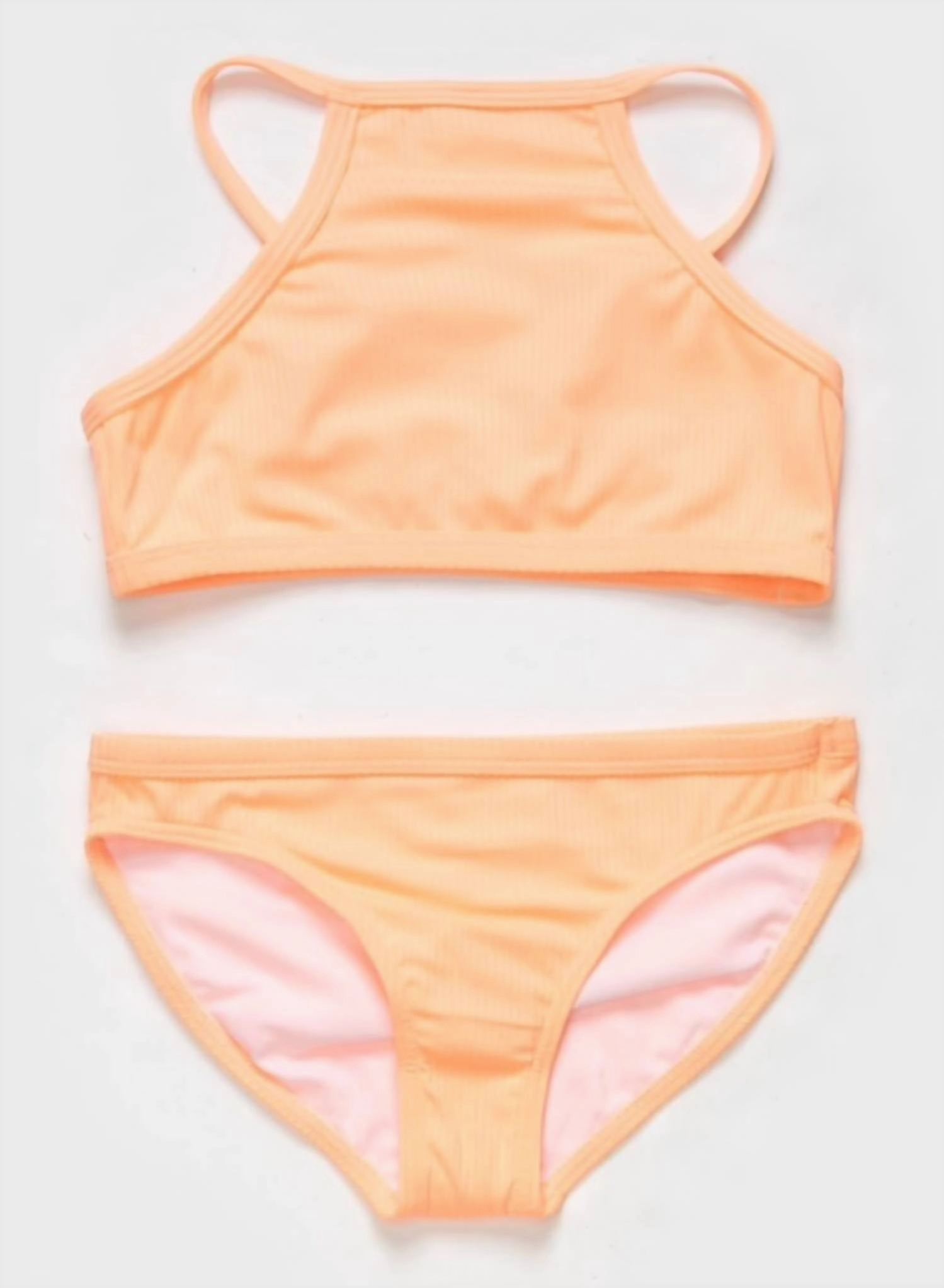 Lux Rib Bikini Girls In Peach stylish teen girl swimsuits, teen girls swimwear sets