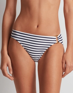 Luxe Stripe Ring Hipster Bikini Pant - Navy White adjustable swim bottoms women, flattering bikini bottoms