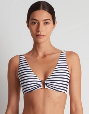 Luxe Stripe Ring OTS Bikini Top - Navy White full coverage swim tops, cute bikini tops