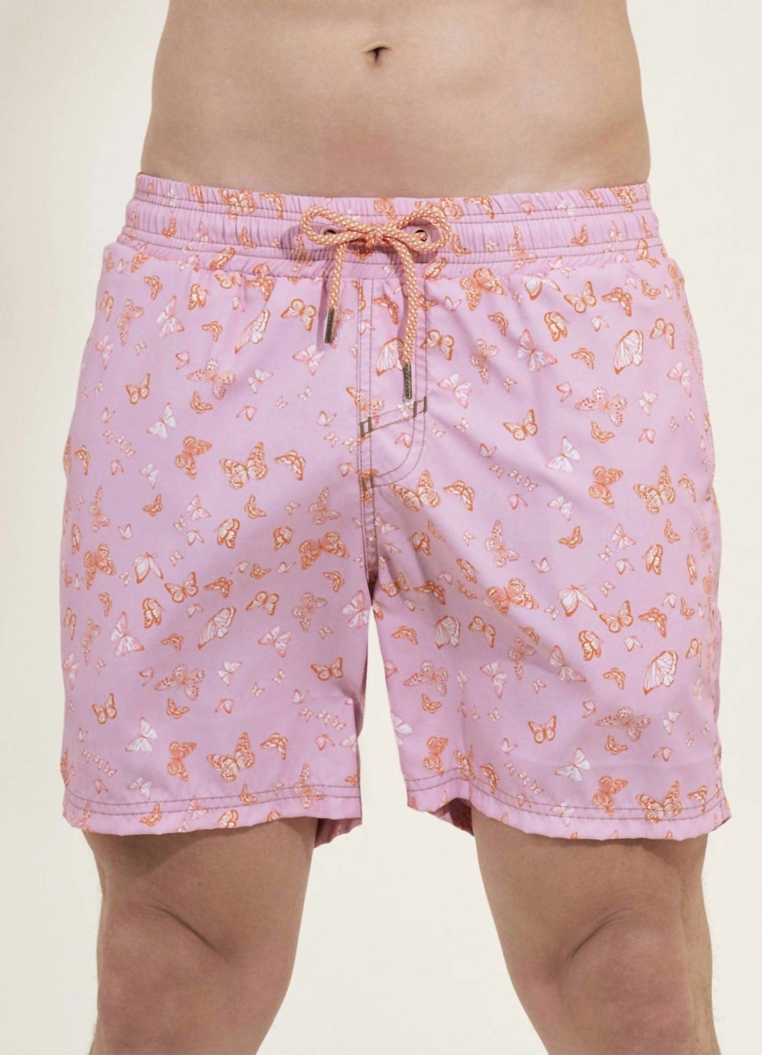 Maaji Sweet Papillon Sailor Men Trunks In Pink mens beach swimwear, quick dry mens swimsuits