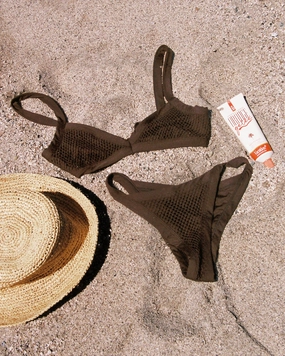 Mackenzie Bikini Bottom - Espresso ruched bikini bottoms, hipster swimwear bottoms