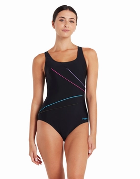 Macmasters Scoopback Swimsuit - Black/Multicolour minimalistic swimsuits women, sleek swimwear styles