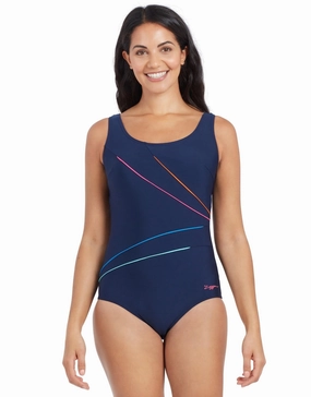 Macmasters Scoopback Swimsuit - Navy/Multicolour minimalistic swimsuits women, sleek swimwear styles