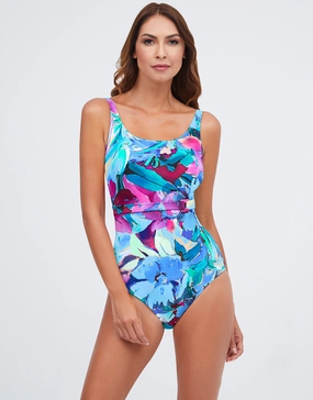 Malena High Front Swimsuit - Turquoise mastectomy swimsuits for women, post surgery swimwear