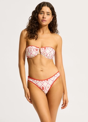 Marbella Trim Front Bandeau Bikini Top - Flame push up bikinis women, sporty womens bikini sets