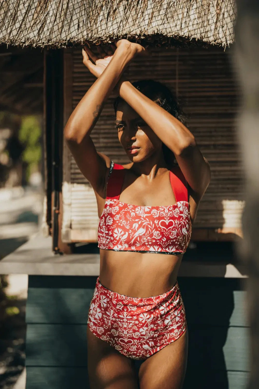 MARGARITA TWO PIECE TOP Red birds - Blue birds two piece swimsuits women, matching bikini sets