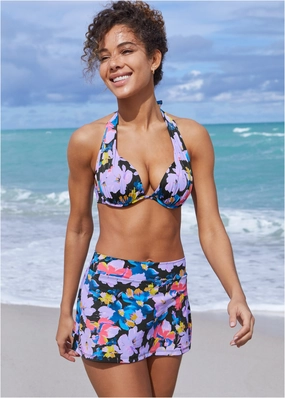 Marilyn Push-Up Halter Top - Evening Bloom supportive swim tops, printed bikini tops