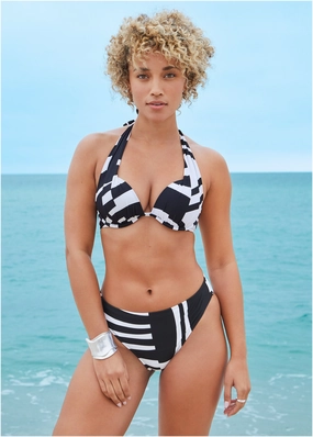 Marilyn Push-Up Halter Top - Modern Abstract swimwear with tummy control, elegant swimsuits for women