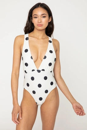 Marina West Swim Beachy Keen Polka Dot Tied Plunge One-Piece Swimsuit one piece swimsuits for women, full coverage one piece swimwear