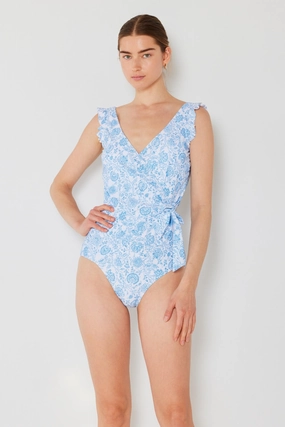 Marina West Swim Full Size Float Ruffle Faux Wrap One-Piece Swimsuit one piece swimsuits for women, full coverage one piece swimwear