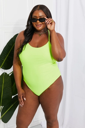 Marina West Swim High Tide One-Piece in Lemon-Lime one piece swimsuits for women, full coverage one piece swimwear