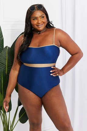 Marina West Swim Wave Break Contrast Trim One-Piece one piece swimsuits for women, full coverage one piece swimwear