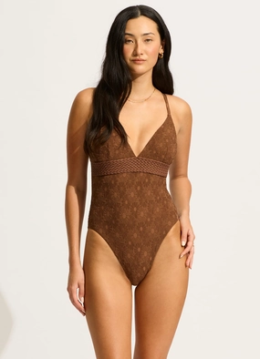 Marloe V Neck One Piece - Tiramisu slimming one piece swimsuits, fashionable one piece suits
