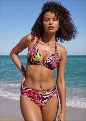 Maui Full Coverage Bottom - Polynesian Palm modest swim bottoms women, comfortable bikini bottoms