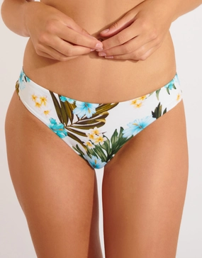 Maupiti Cheeka Bikini Pant - White Print adjustable swim bottoms women, flattering bikini bottoms