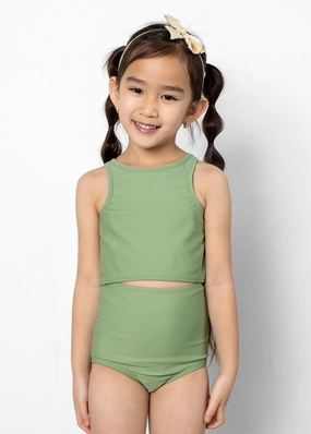 Meadow Green | Mini Racer Back Top girls full coverage swimwear, kids swimwear for pool