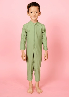 Meadow Green | Mini Rashguard One-Piece (Unisex) boys summer swimwear, boys rash guard swim sets