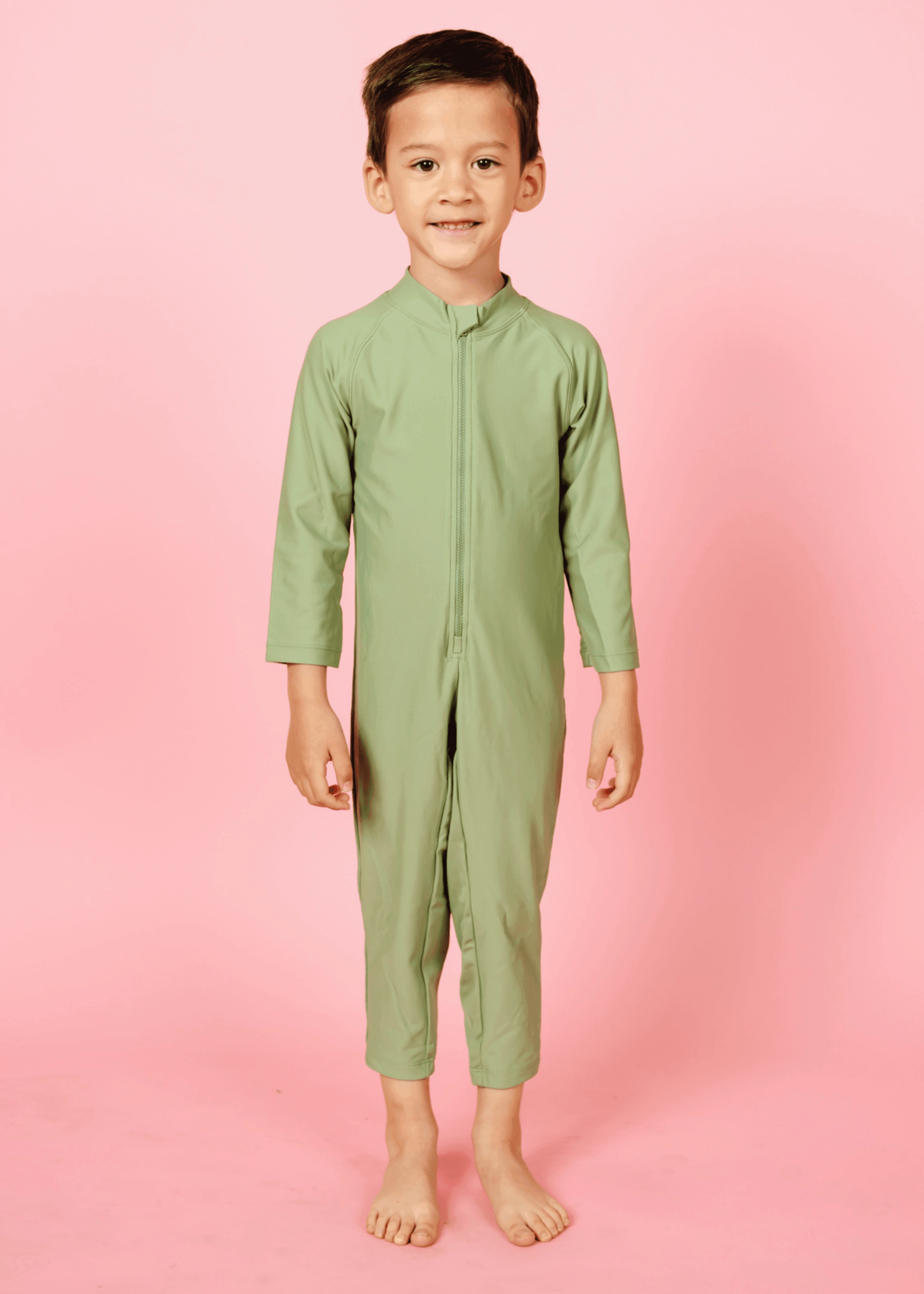 Meadow Green | Mini Rashguard One-Piece (Unisex) boys summer swimwear, boys rash guard swim sets