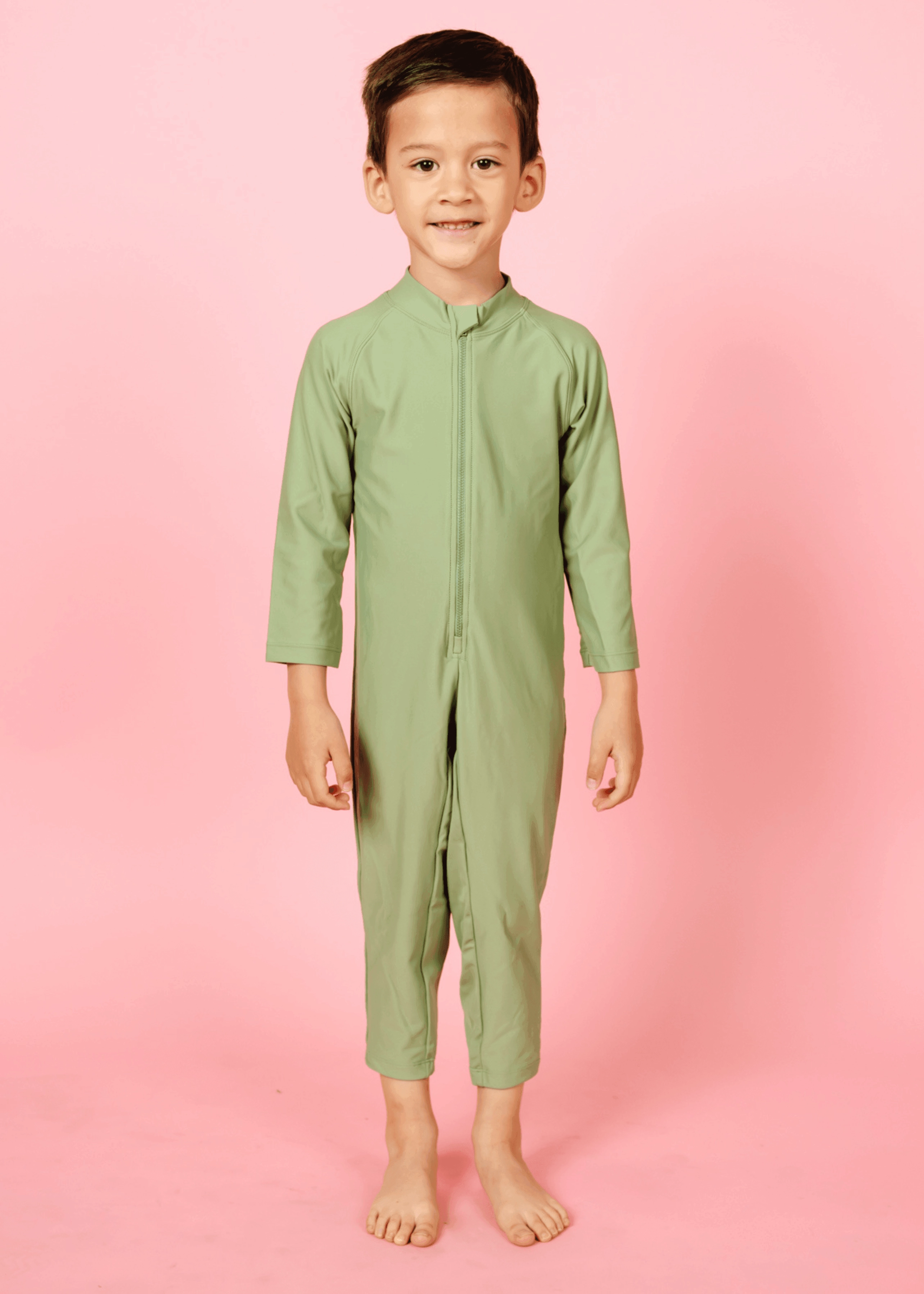 Meadow Green | Mini Rashguard One-Piece (Unisex) girls full coverage swimwear, kids swimwear for pool