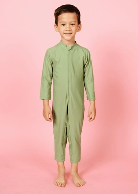 Meadow Green | Mini Rashguard One-Piece (Unisex) girls full coverage swimwear, kids swimwear for pool