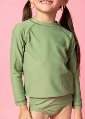 Meadow Green | Mini Rashguard Top (Unisex) girls full coverage swimwear, kids swimwear for pool