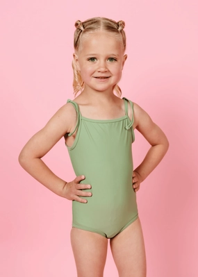 Meadow Green | Mini Simply One-Piece girls full coverage swimwear, kids swimwear for pool